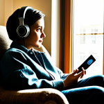 휴대용 라디오 사용법 - **Image Prompt:** "A person sitting in a cozy armchair by a window, listening to a portable radio, f...