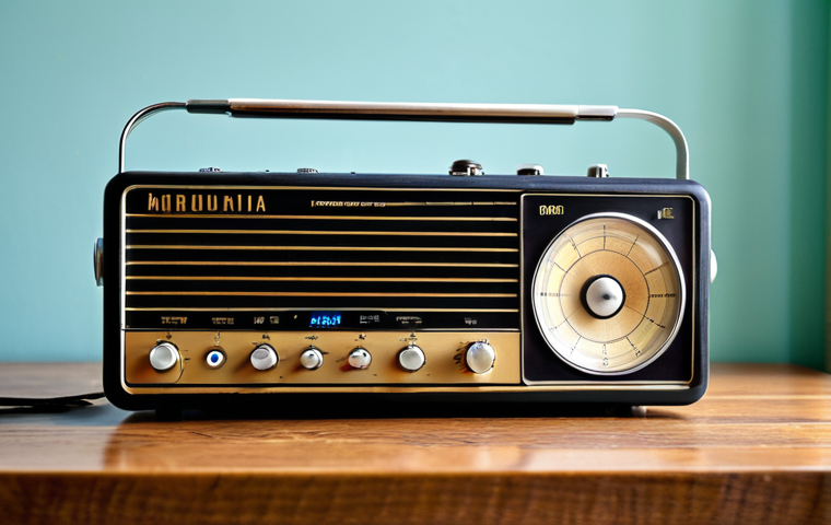 휴대용 라디오 사용법 - **Image Prompt:** "A person sitting in a cozy armchair by a window, listening to a portable radio, f...