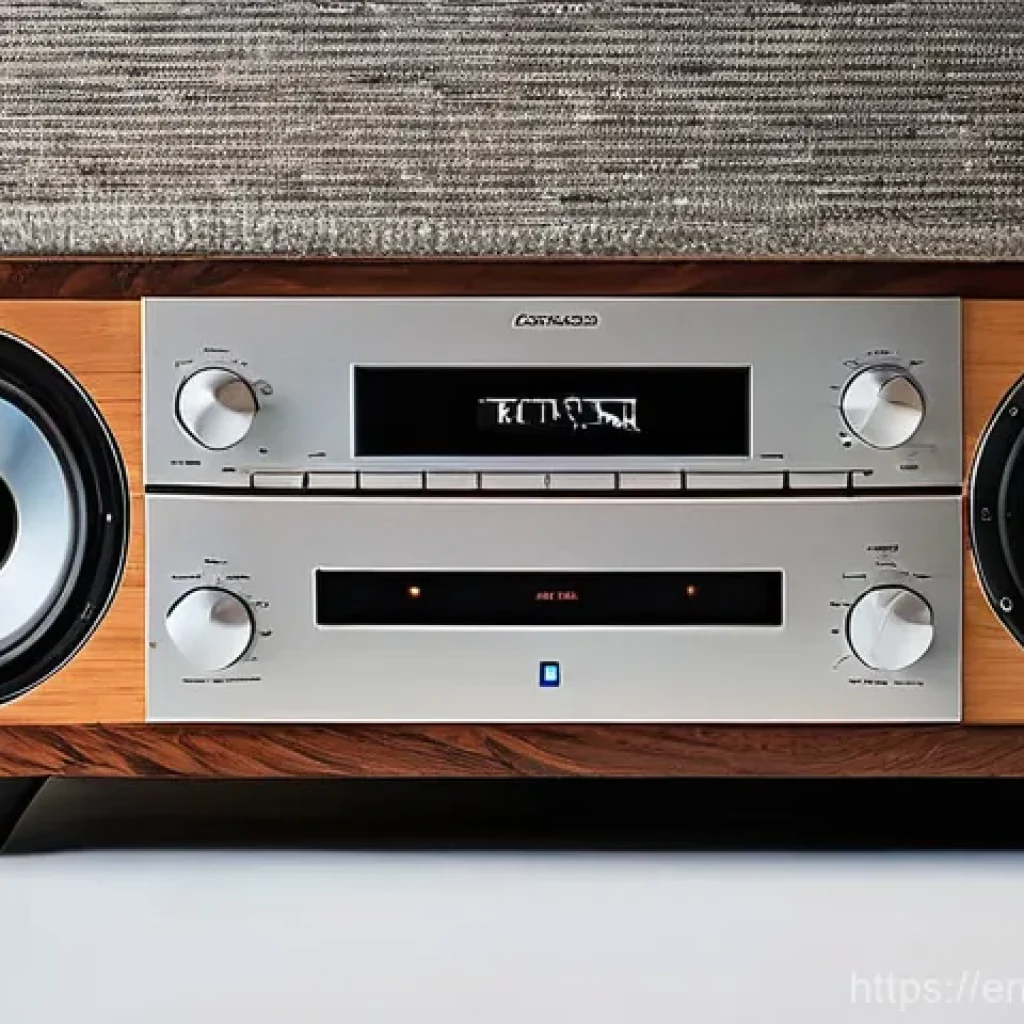 휴대용 블루투스 수신기 - **Prompt 1: Vintage Hi-Fi Revival**
"A cozy, sunlit living room with warm wooden accents. In the...