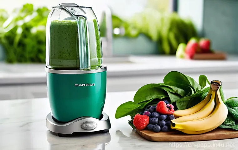 미니 블렌더 레시피 - **Vibrant Green Smoothie Morning:**
    "A bright, naturally lit kitchen scene on a sunny morning. A...